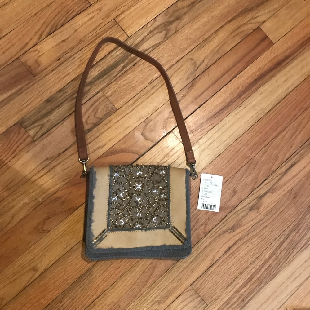 NWT Anthropologie Beaded Canvas Bohemian Purse